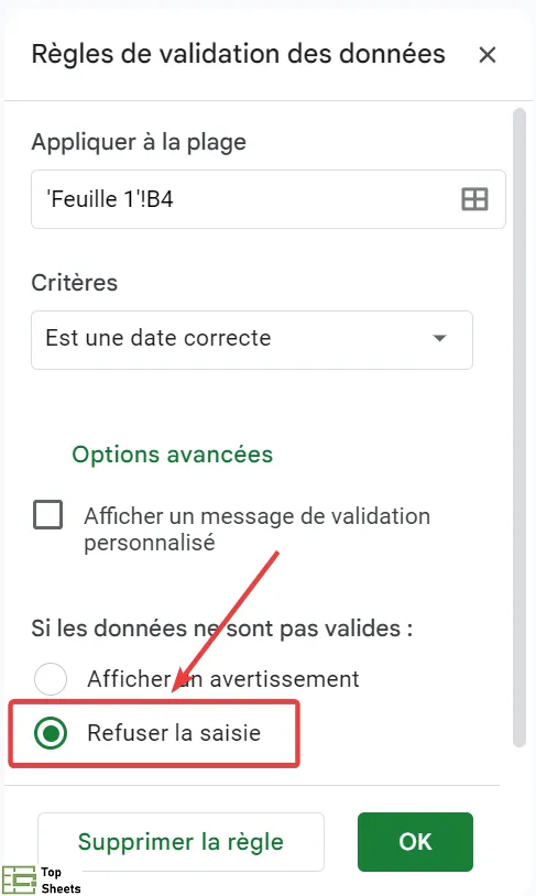Refusez la saisie si la donnée saisie n’est pas une date valide