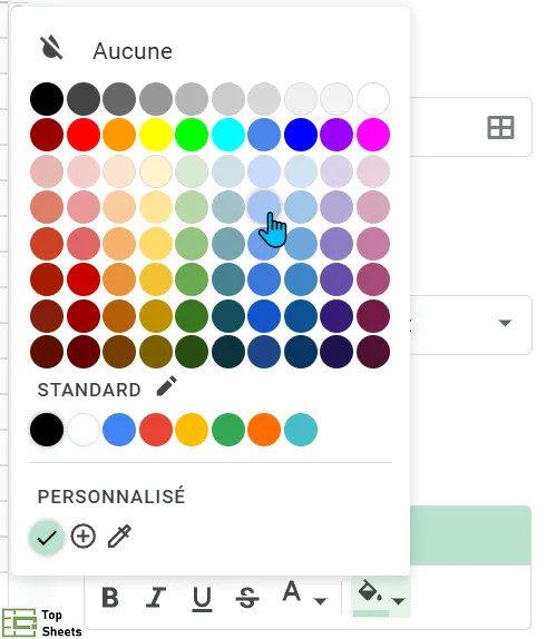 Sélectionnez la couleur pour mettre en forme les cellules
