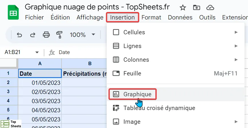 Sélectionnez l'option Graphique