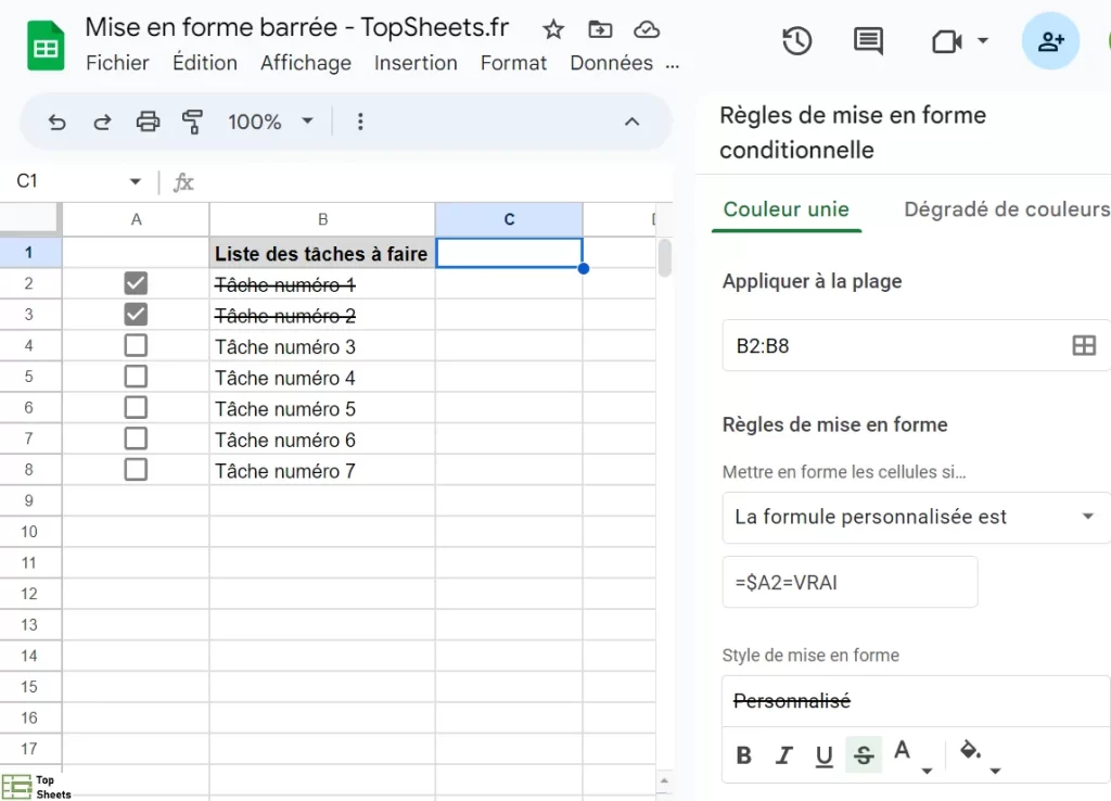 Texte barré avec mise en forme conditionnelle