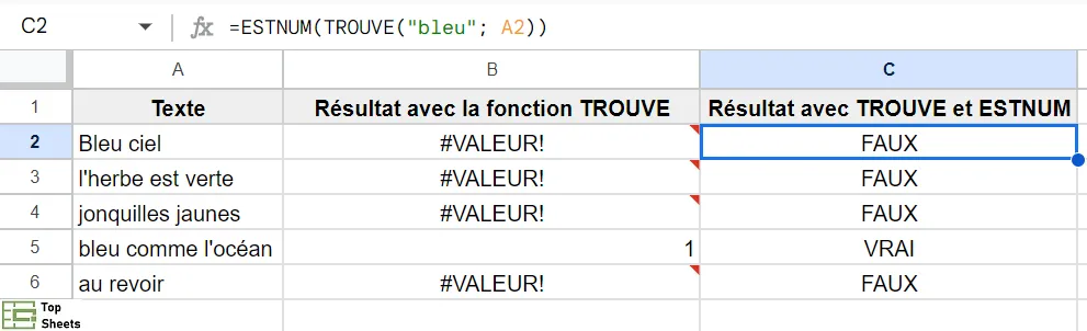 Utiliser ESTNUM avec TROUVE