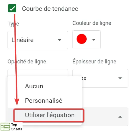 Utiliser l'option Équation du Libellé de la courbe de tendance