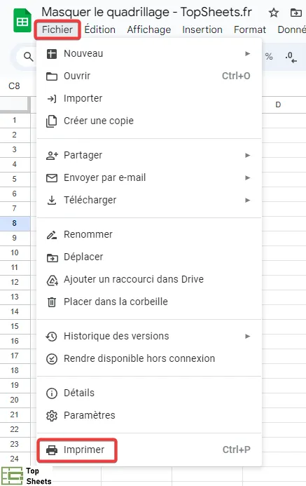 Allez dans Fichier puis Imprimer