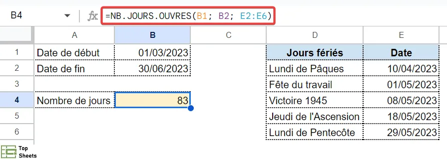 Calcul des jours ouvrés en tenant compte des jours fériés