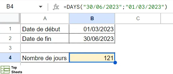 Calculer le nombre de jours entre deux date avec la formule DAYS
