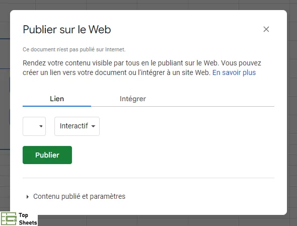 Capture d'écran de la fenêtre Publier sur le Web