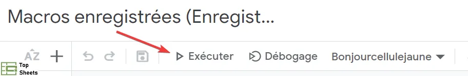Cliquez sur le bouton Exécuter pour exécuter la macro dans Google Sheets