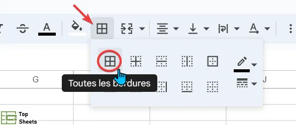 Cliquez sur l'icône Bordures dans la barre d’outils