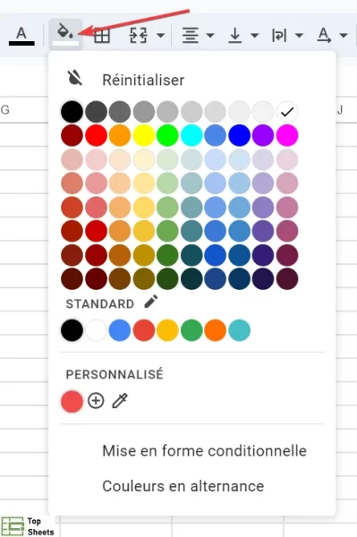 Cliquez sur l'icône de couleur de remplissage