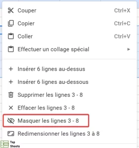 Comment masquer des lignes dans Google Sheets