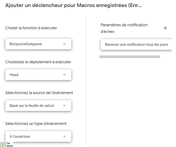 Définissez les paramètres de déclenchement