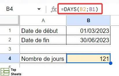 La formule DAYS avec des références de cellules