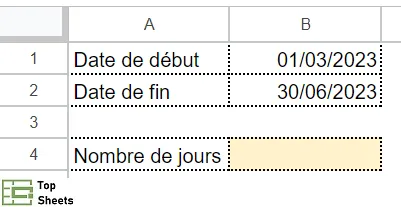 Plage de données pour calculer le nombre total de jours entre deux dates