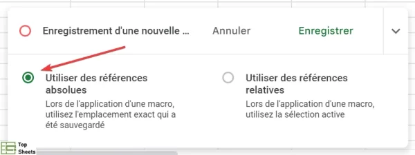 Sélectionnez Utiliser des références absolues