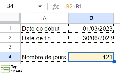 Soustraire les dates pour obtenir le nombre de jours entre deux dates