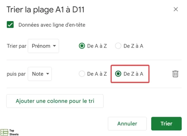 Trier de Z à A