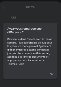 Un message au moment de passer au mode sombre sur votre smartphone