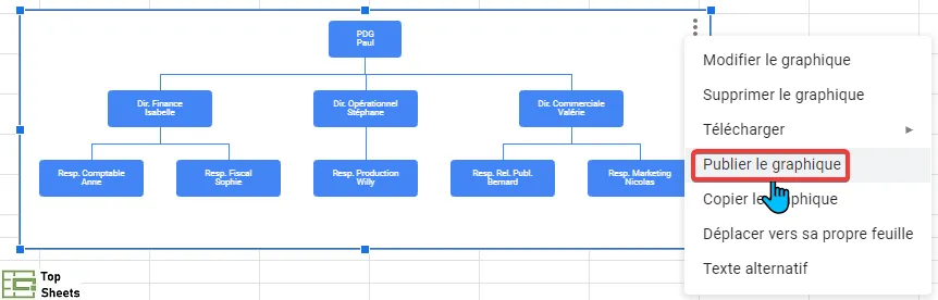 Une option qui permet de Publier le graphique