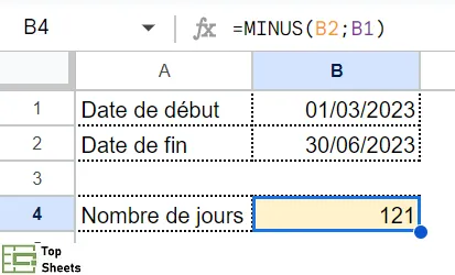 Utiliser la formule MINUS pour compter les jours entre deux dates