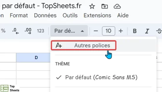 Accédez au menu Police et cliquez sur Autres polices
