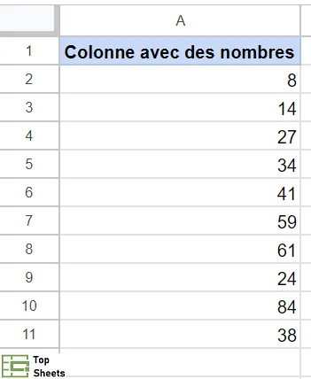 Base de données avec des nombres