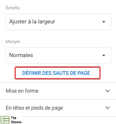 Cliquez sur Définir des sauts de page