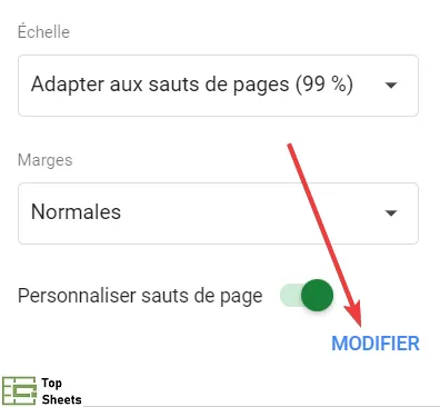 Cliquez sur MODIFIER, à côté de Personnaliser sauts de page