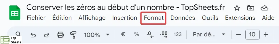 Cliquez sur le menu Format