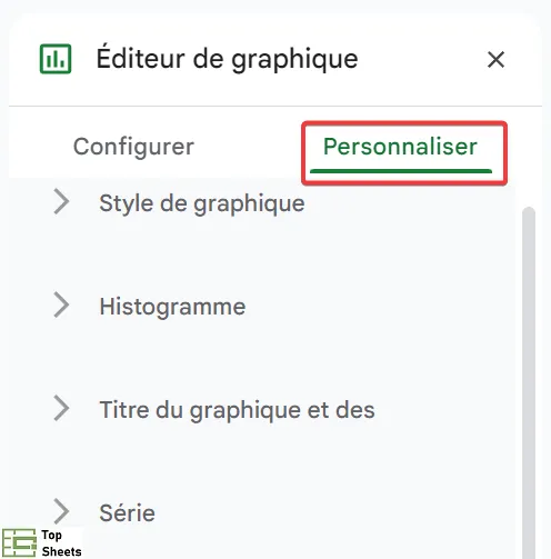 Cliquez sur l'onglet personnaliser dans l’éditeur de graphique