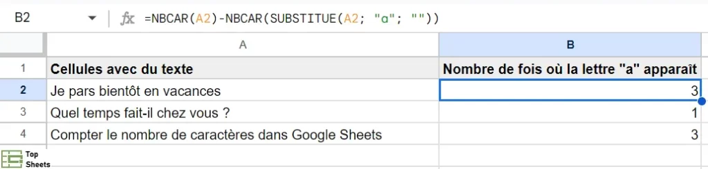Compter le nombre de fois où un caractère a été utilisé dans Google Sheets