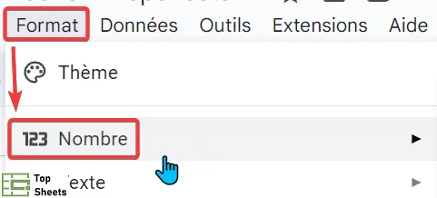 Dans la barre des menus, cliquez sur Format puis sur Nombre