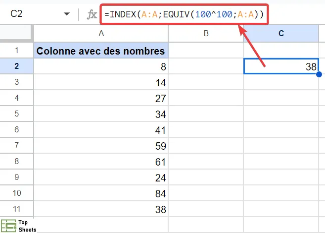 Formule pour obtenir le dernier nombre de la colonne