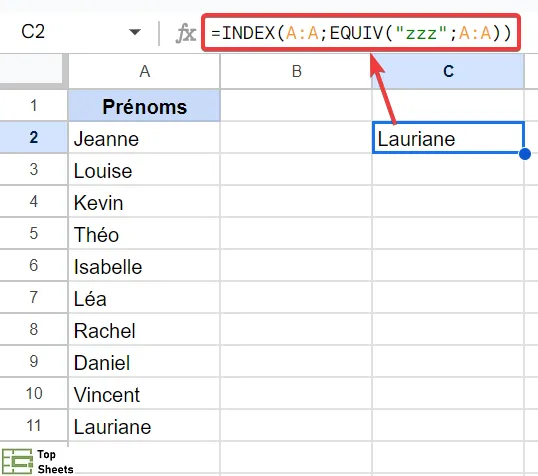 Formule pour obtenir le dernier prénom dans la colonne