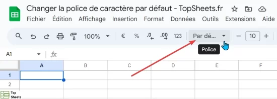 La police par défaut dans Google Sheets est Arial