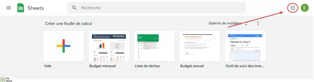 Allez à Google Sheets et cliquez sur le bouton des Applications Google Sheets