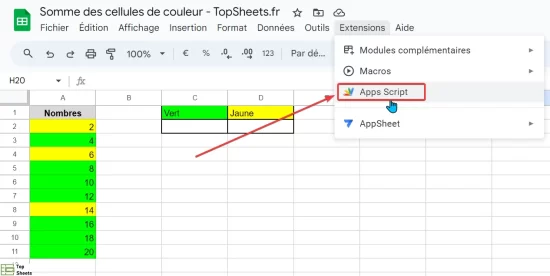 Cliquez sur Apps Script