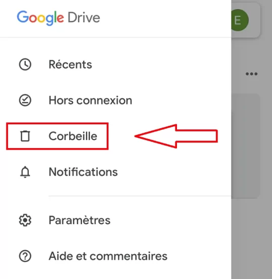 Cliquez sur corbeille