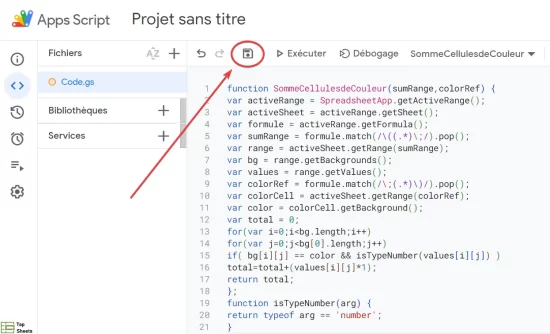 Cliquez sur l'icône de sauvegarde