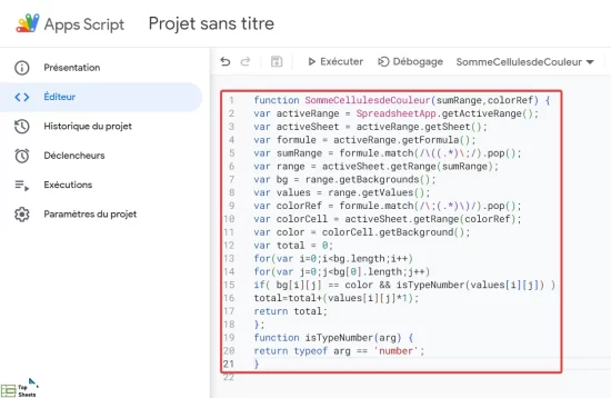 Copiez et collez le code dans la fenêtre de code