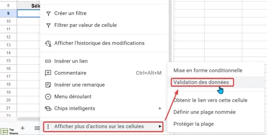 Dans la cellule où vous voulez créer la liste déroulante, utilisez la validation des données