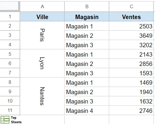 Résultat Orienter le texte vers le bas