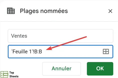 Vérifiez que la plage de cellules est correcte