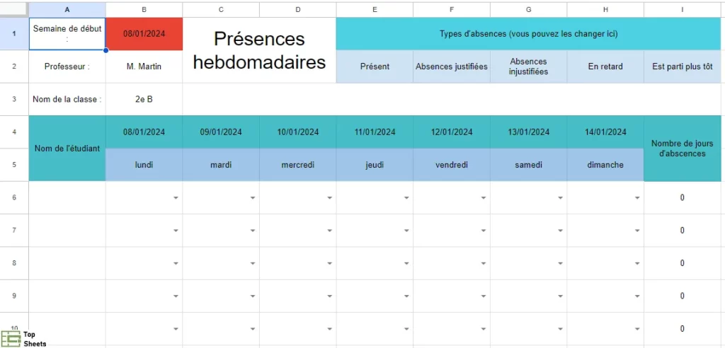 Calendrier de présence