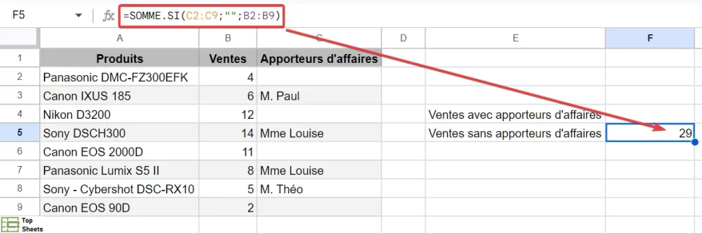 Comment utiliser SOMME.SI avec une cellule vide comme critère