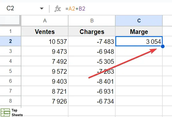 Curseur dans une feuille de calcul Google Sheets