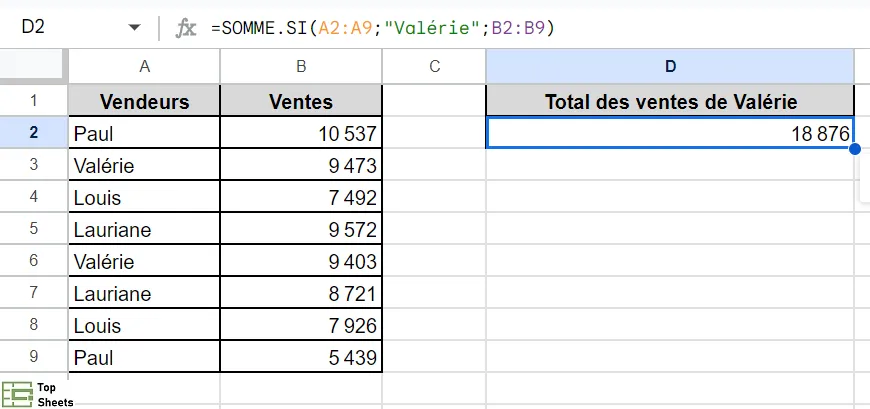 Formule SOMME.SI pour additionner en fonction du texte