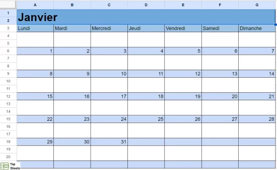 Modèle de calendrier mensuel Google Sheets de base