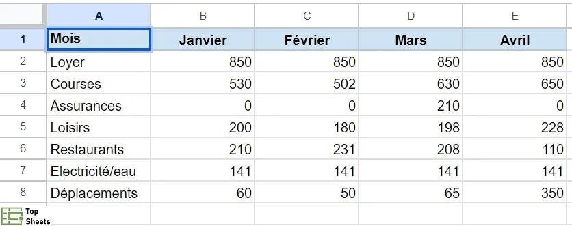 Saisir le mot Mois dans la cellule
