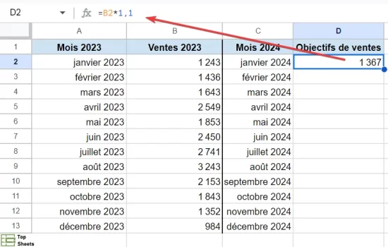 Saisir une formule dans Google Sheets