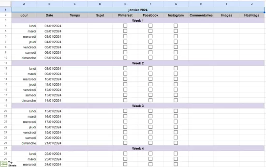 Calendrier Google Sheets (10 modèles à télécharger)